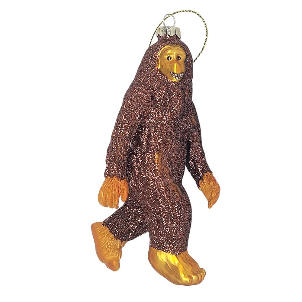 Sasquatch Big Foot Brown/Gold Glass Glitter Christmas Ornament 5.5" CL6